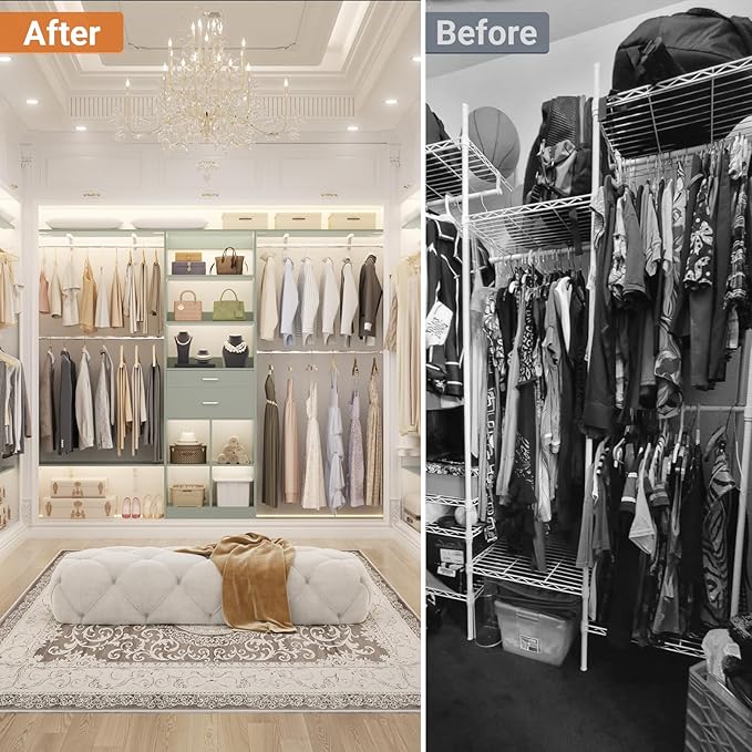 Closet System - 4.75-8FT Closet Organizer System with Wooden Drawers & Cube Storage Organizer, Up To 96" Closet Systems for Nursery & Walk-In Closets with Cuttable Hanging Shelving, Crab Green