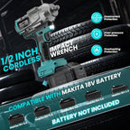Cordless Impact Wrench 1/2 inch for Makita 18V Battery, Impact Wrench 950Ft-lbs High Torque Brushless Electric Impact Gun, Power Impact Driver with 3-Mode Speed, LED Work Light(no battery)