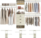 Armocity 120 Inches Closet System, 10FT Walk In Closet Organizer with 3 Shelving Towers, Heavy Duty Clothes Rack with 3 Drawers, Built-In Garment Rack, 120" L x 16" W x 75" H, Load 1300 LBS, White Oak