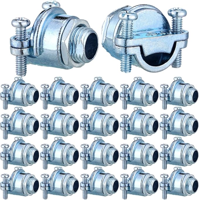 20 Pcs Nm Clamp Type Cable Connectors 1/4 Inch Metal Electrical Box Connectors Wire Clamps for Metallic Conduit Protect Cables Silver, Zinc Alloy