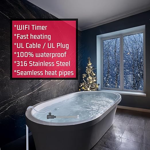 240V 3000W Immersion Water Heater for Pool & Hot Tub – Portable Electric Submersible Heater with Temp Control, Auto Shut-Off, and WiFi Timer for Baptism Pool, Above Ground Pool, and Bathtub