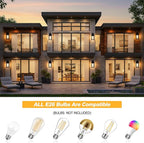 19" Large Outdoor Wall Lights 2 Pack, Black Exterior Light Fixtures, Outdoor Sconces Wall Lighting Porch Lights, Waterproof Wall Lamp for House, Doorway, Garage, Black Metal with Gold Trim