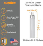Sunlite 30314 F14T5/865 2 Foot T5 Linear Fluorescent Lamp, 14 Watts, 1200 Lumens, 6500K Daylight, Miniature G5 Bi-Pin Base, ROHS Compliant, High Performance Straight Tube, 40 Pack