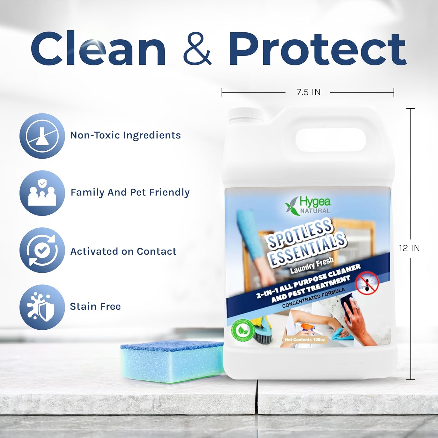 Spotless Essentials-Indoor Pest Control & Surface Cleaner for Home Concentrated Gallon-Eliminates Ant, Dust Mite, Bed Bug, Flea, Bug - Pet and Family Friendly- Laundry Fresh Scent-Makes 16 Gallons