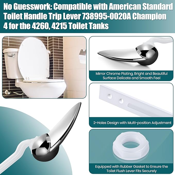 Enhon 2 Pack Universal Toilet Flush Handle Replacement Kit, Compatible with American Standard 738995-0020A Champion4 Toilet Handle Parts Left Hand Trip Lever, White Flusher Handles Repair Kit