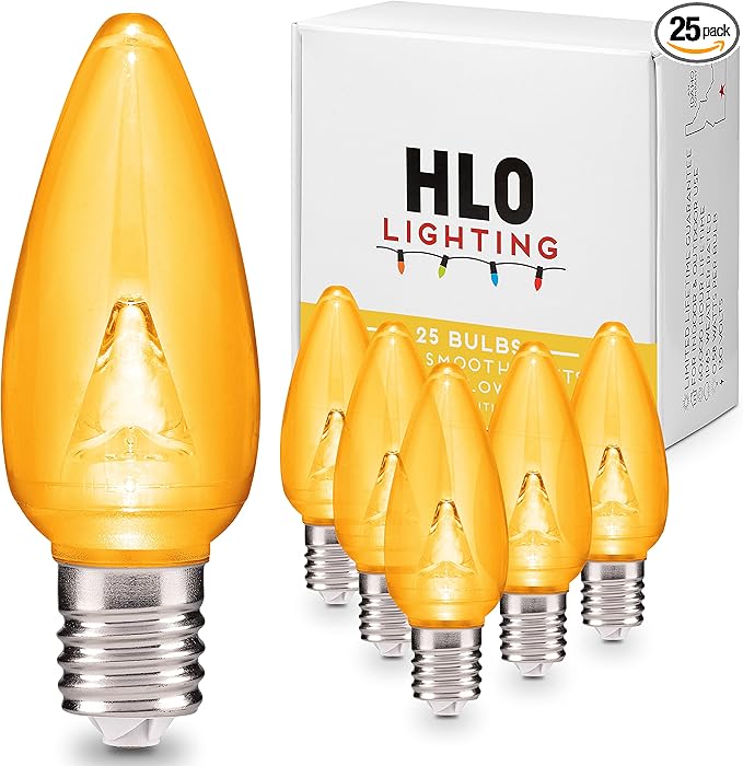 HLO Lighting Smooth C9 Christmas Lights | Yellow LED Bulbs for Indoor & Outdoor Christmas Decor | Set of 25