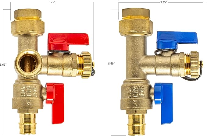 3/4 inch Expansion PEX Tankless Water Heater Isolation Valve Kit(Not Crimp PEX), with Pressure Relief Valve, FNPT x Expansion PEX A, 3/4'' Service Valve for Rheem, Rinai, Navien