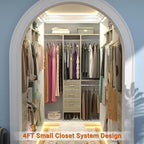 4FT Small Closet System with 3 Fabric Drawers, 48'' Closet Organizer System With 3 Adjustable Shelves, Flexible Built-In Clothes Garment Rack for Small Space, 48"L x 13"W x 71"H, White Oak