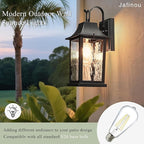 2-Pack Porch Light Fixture，Matte Black Outdoor Wall Sconce Light - 13" Rustproof Aluminum Exterior Lighting with Water Pattern Glass for Patio Yard House Hallway Doorway Garage