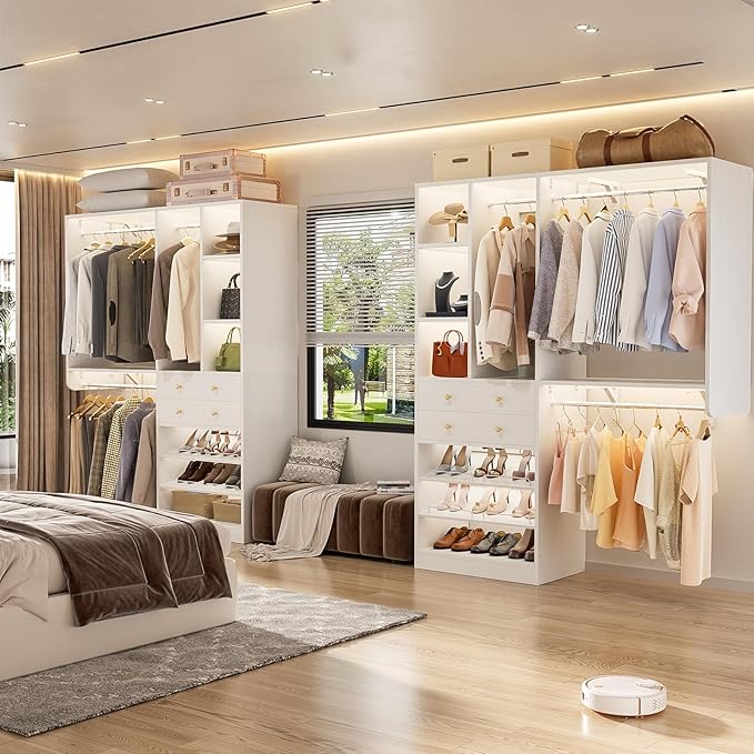 5FT Small Closet System with Drawers, 60" Closet Organizer System with Reversible Hanging Shelving, Closet Systems for Small/Walk-in Closets, White