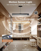 Rechargeable Motion Sensor Ceiling Light, Full Metal Pendant Lights, Battery Operated LED Closet Lights with Remote, Timer - 3 Color 500LM Dimmable, Cordless Magnetic Mount for Garage Kitchen,Black