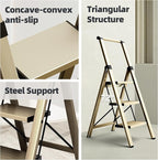 HillhutApex 3 Step Foldable Aluminum Step Ladder with Handgrip, Anti-Slip Pedal, 330 lbs Capacity, Lightweight & Portable for Home, Kitchen, Office, Garage (Gold)