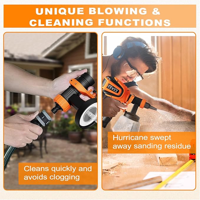 Paint Sprayer, 700W HVLP Spray Gun with Cleaning & Blowing Joints, 4 Nozzles and 3 Patterns, Easy to Clean, for Furniture, Cabinets, Fence, Walls, Door, Garden Chairs etc. VF803 Orange