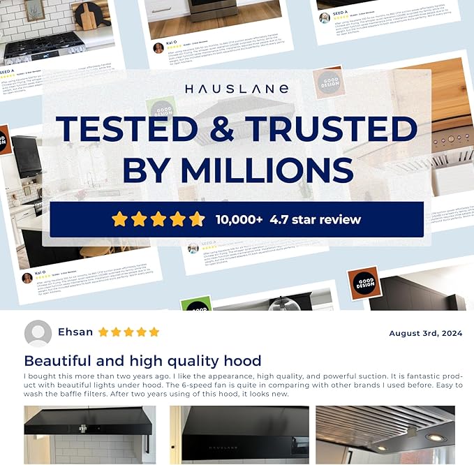 Hauslane Range Hood 36 Inch Under Cabinet Range Hood Black Stainless Steel Hood Vent Hood 36 Inches, Stove Vent Hood for Kitchen, Kitchen Vent Hoods 36 Inch with LED Chef Series PS18