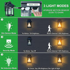 2 Pack Solar Wall Lantern Lights Outdoor Dusk to Dawn Motion Sensor Waterproof LED Wall Sconce Exterior Porch Light Fixtures Warm White, 3 Lighting Modes for Fence Patio Garage Garden Yard