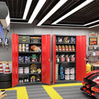 Greenvelly Metal Garage Storage Cabinet, 72" Black Red Tool Steel Locking Cabinets with Doors and 4 Shelves, Tall Cabinets for Garage Storage Systems Lockable File Cabinet for Home Office,Garage