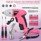 Hi-Spec Electric Screwdriver 19pc 3.6V Pink USB Small Power Screwdriver Set. Cordless & Rechargeable wtih Compact Hand Tool Box Set
