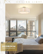 Semi Flush Mount Ceiling Lights, 6-Light 18" Ceiling Light Fixtures with Fabric Shade in Flower Shape, Brushed Nickel Farmhouse Drum Lighting for Nursery Bedroom Kitchen, AD-22007-6SF-SN