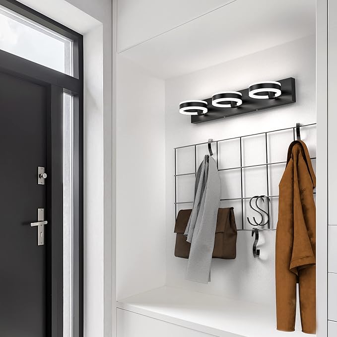 LED Bathroom Light Fixtures, 24inch Black Vanity Lights, Modern 3 Light Acrylic Wall Sconces, 350° Rotatable Wall Lighting Fixture Over Mirror