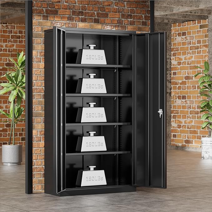 Greenvelly Metal Garage Storage Cabinet, 72” Lockable Storage Cabinet with Adjustable Shelves, Steel Tool Organizer for Home Office, Garage, School, Classroom(36" W x 18" D)