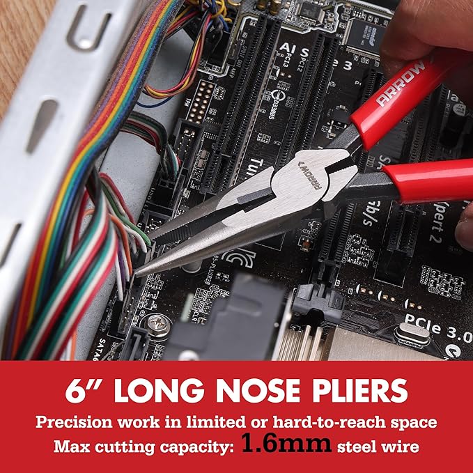 ARROW 8PCS Pliers & Wrench Set, 6" Needle Nose Pliers, 6" Diagonal, 7" Linesman, 8" Slip Joint, 8" & 10" & 12" Groove Joint and CRV 8" Adjustable Wrench, Portable Rolling Bag With Handle