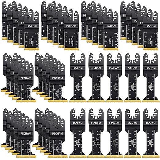 PECHAM 50PCS Titanium Oscillating Tool Blades, Universal Oscillating Multitool Blades Metal Cutting Quick Release for Hard Material Metal Nails Wood Plastic Fit Dewalt Rockwell Milwaukee Makita Bosch