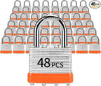 Padlocks with Same Key, LQYN 48 Pcs Laminated Keyed Padlock (1-9/16", 40mm), Keyed Alike Locks, Normal Shackle, for Storage Locker, Hasp Latch, Toolbox, Sheds