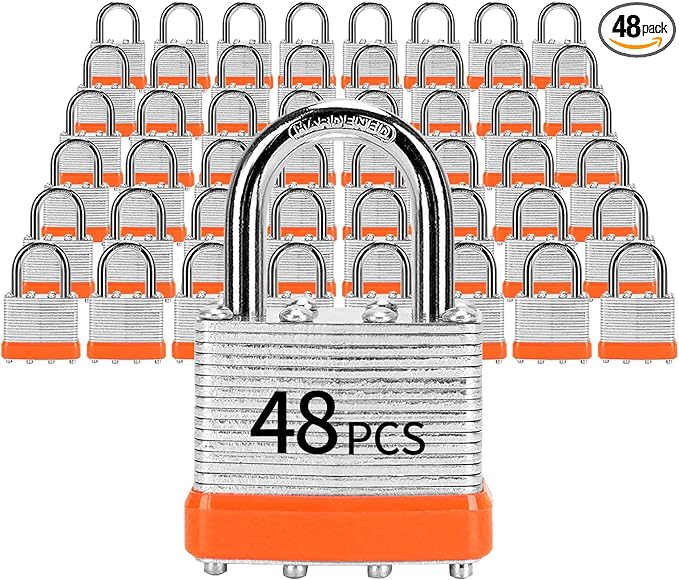 Padlocks with Same Key, LQYN 48 Pcs Laminated Keyed Padlock (1-9/16", 40mm), Keyed Alike Locks, Normal Shackle, for Storage Locker, Hasp Latch, Toolbox, Sheds