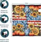 Kawani Fall Mailbox Cover - Autumn Pumpkin Sunflower America Flag Patriotic - Magnetic Standard Size 21x18 Inch Rustic Waterproof Post Box Wrap for Garden Yard Home Decor