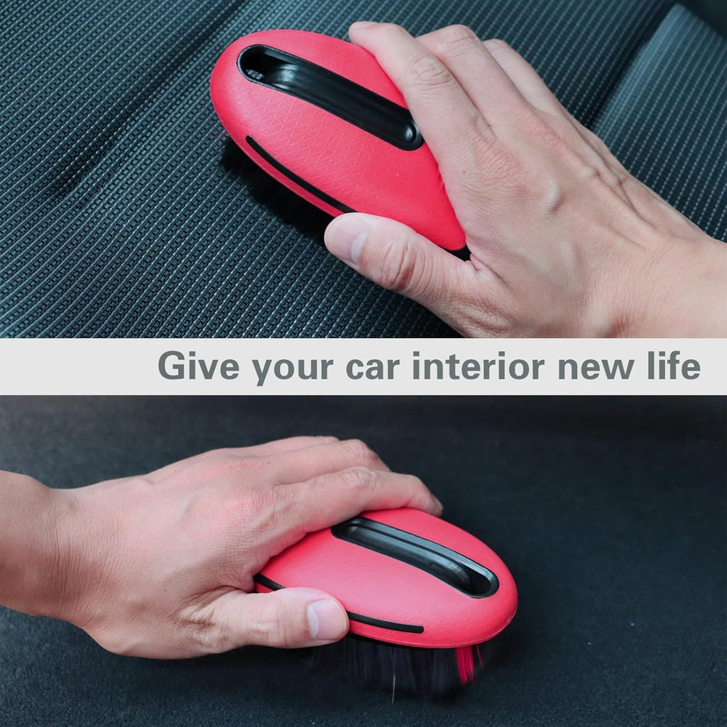 Carpet and Upholstery Cleaning Brush,Carpet Scrubber Stiff Bristle Detailing Scrub Brushes,Interior Leather Brush for Car and Home (Red)