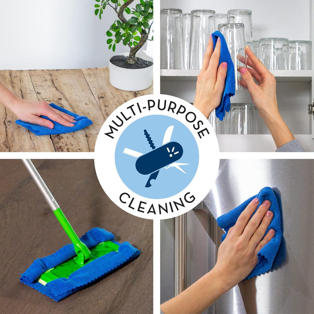 S&T INC. 50 Pack Microfiber Cleaning Cloth with Box, Bulk Towels for Home, Reusable Microfiber Towels for Cars, Cleaning Rags, Blue, 11.8 Inches x 11.8 Inches, 50 Count