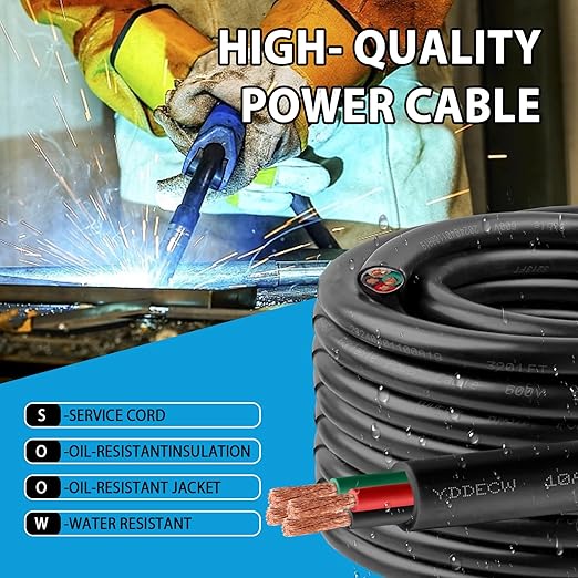 75ft 10/4 10 AWG Portable Power Cable (4 Conductor) - SOOW 600V 10 Gauge Electric Wire for Motor Leads, Portable Lights, Battery Chargers and Machinery - 4 Conductor - 75 Feet Electrical Cord