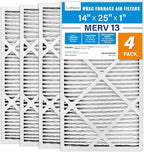 LotFancy 14x25x1 Air Filter MERV 13 Pet Smoke Smog Allergens Defense (4-Pack) Pleated HVAC Furnace Air Filters, Replacement for Home AC & Heating Systems, Actual Size: 13.75" x 24.75" x 0.75"