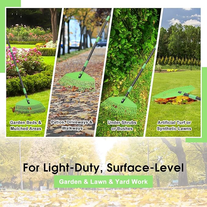 Leaf Rake for Lawn, Heavy Duty 16.5” Wide Large Plastic Garden Rake for Yard Garden Grass Turf Debris Mulch Thatch Pine Needles Leaves, 60” Long Handle,Light Weight Gardening Landscaping Tool for Kids