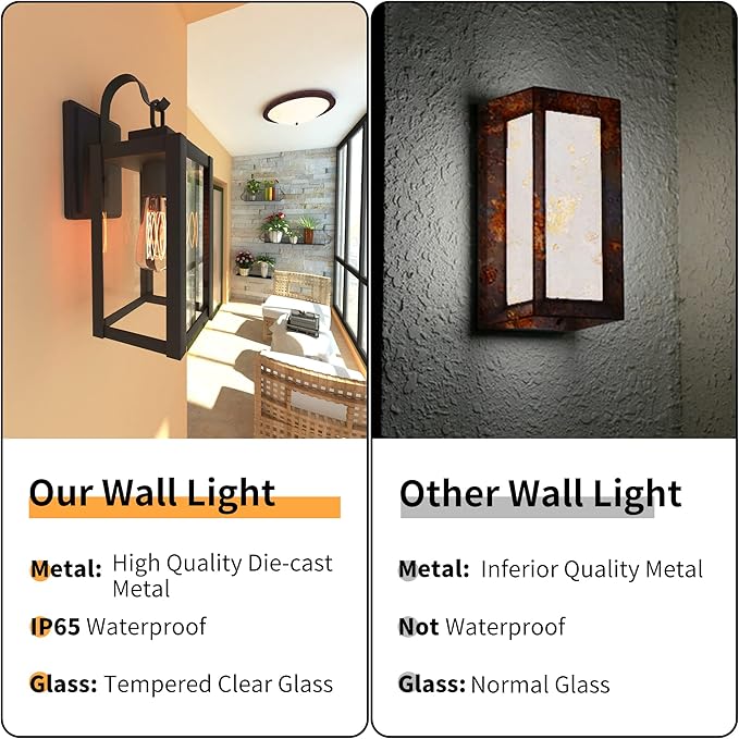 Pia Ricco Outdoor Wall Lights, Matte Black Exterior Light Fixtures with Clear Glass Shade, Waterproof Front Porch Lighting, Modern Sconces Lantern for Outside, House, Garage, E26 Socket, ETL Listed