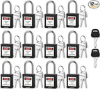 Lockout Tagout Locks with 2 Master Keys｜12-Pack Black OSHA Loto Lock｜Keyed Different & Laser Coding｜Lock Out Padlock Kits for Machinery & Electrical Panels
