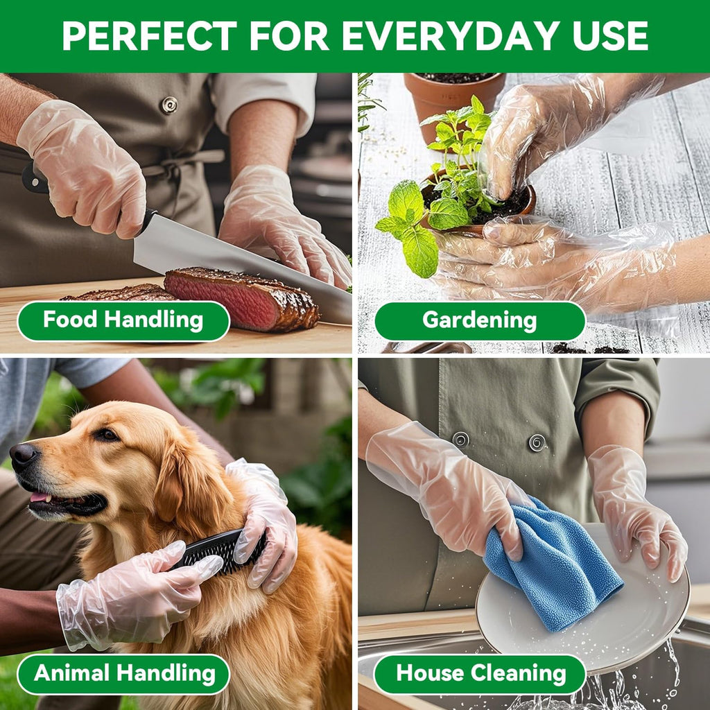 Plastic Gloves Disposable, Latex-Free, Powder Free, Clear Gloves Safe for Cooking, Food Prep, Kitchen,Cleaning