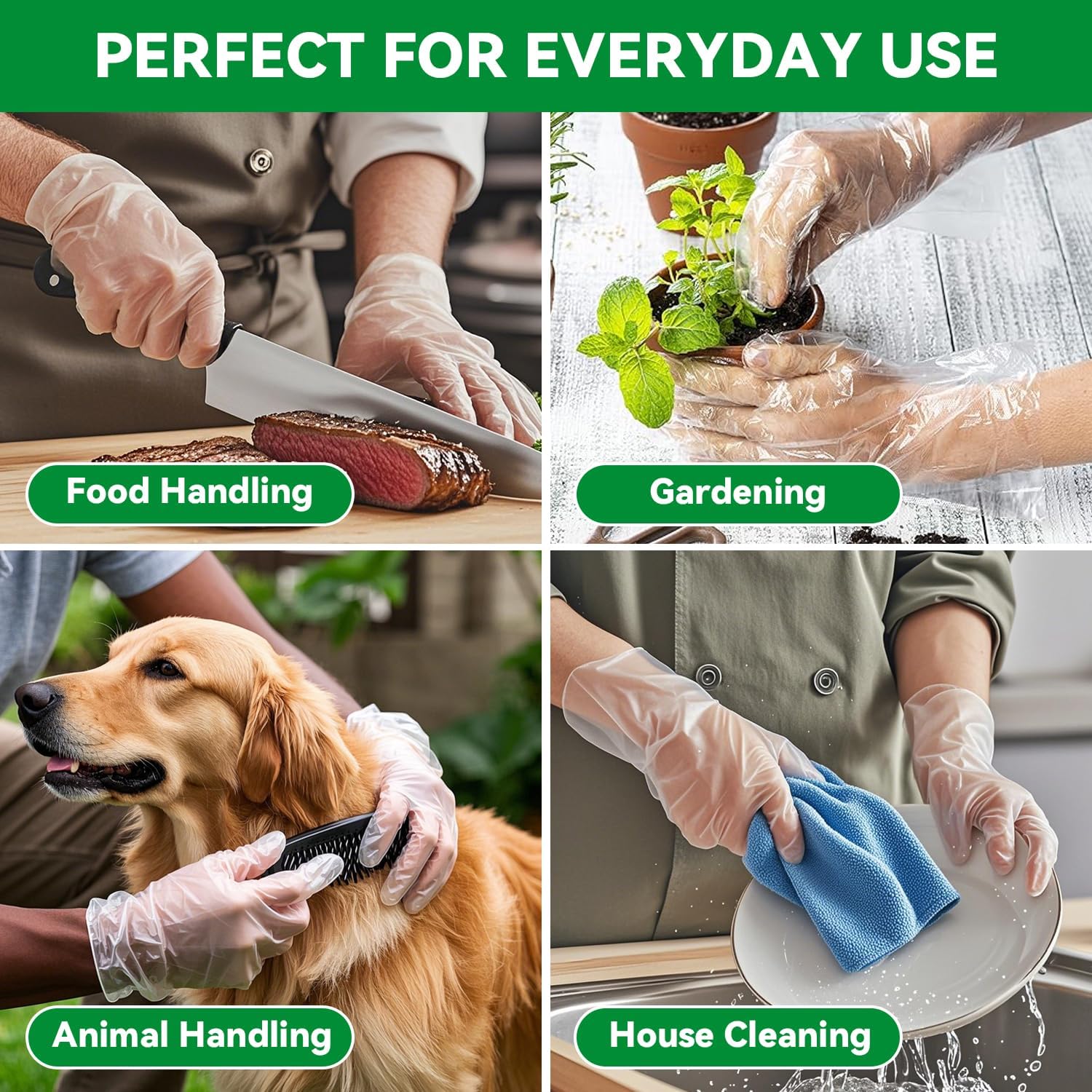 Plastic Gloves Disposable, Latex-Free, Powder Free, Clear Gloves Safe for Cooking, Food Prep, Kitchen,Cleaning