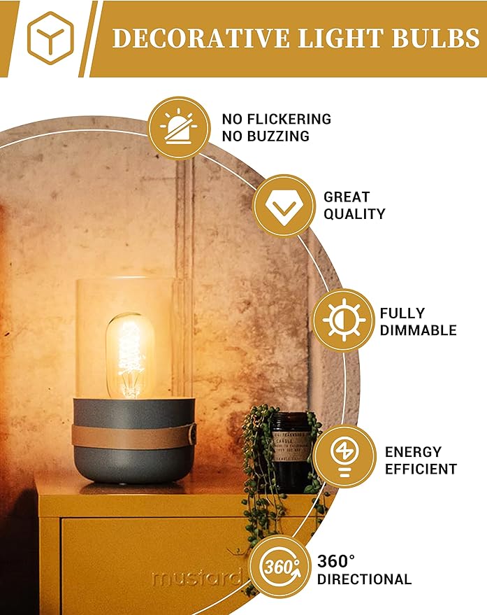 DORESshop Edison Bulbs [4 Pack], 60 Watt Light Bulbs, Incandescent Light Bulbs, T45, 110-130 Volts, E26 Bulb, Spiral Filament Lightbulbs, Dimmable Decorative Light Bulbs, Amber Glass, Warm White