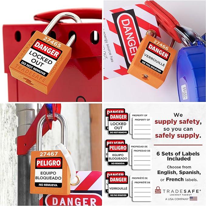 TRADESAFE Lockout Tagout Locks Set - 10 Orange Loto Locks, Lockout Locks Keyed Different, 2 Keys Per Lock, OSHA Compliant Lock Out Tag Out Padlocks, Safety Padlocks for Electrical Lockout Tag Out Kits