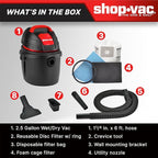 Shop-Vac 9303511 2.5 Gallon Wet Dry Vacuum, 2.5 Peak HP, 1.25 Inch Diameter x 4 Foot Hose, 12 Ft Cord Length, Wall Mounted, Includes Filters, Ideal for Jobsite, Garage, Car & Workshop