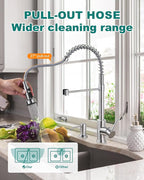 Brushed Nickel Kitchen Sink Faucet: Stainless Steel Kitchen Faucets with Soap Dispenser - 3-Function Single Handle Kitchen Faucets with Pull Down Sprayer for Farmhouse RV Laundry