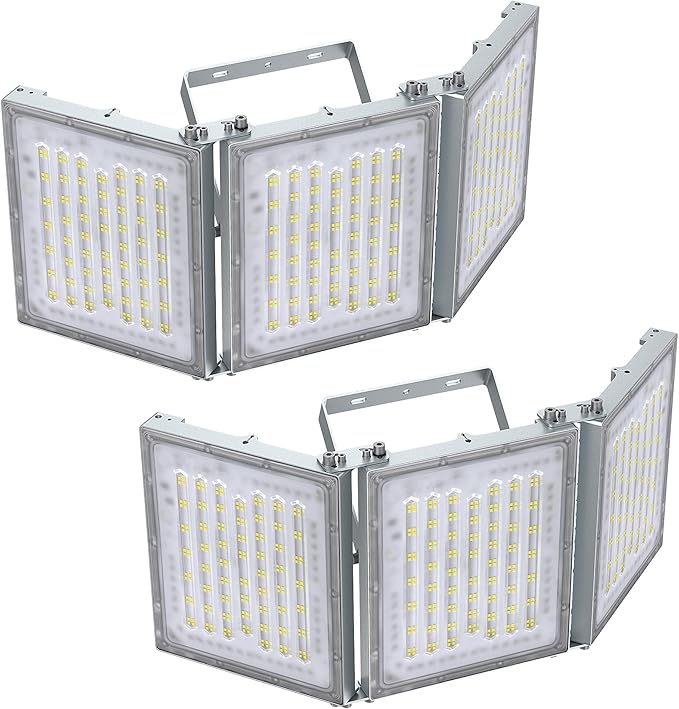 STASUN 2Pack 600W LED Flood Light, Mini Series Stadium Light, 60000LM 6000K Daylight White IP66 Waterproof 3 Adjustable Panels Outdoor Sports Lighting for Basketball Court, Parking Lot,Baseball Field