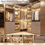 Corner Closet System with 6 Drawers, Closet Organizer System with 14 Shelves & 4 Hanging Rods, 87.2"L * 39.2"W / 63.2"L * 63.2"W Reversible L Shaped Walk-in Closets, Load 2500+LBS, Grey