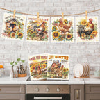 Swedish Dishcloths for Kitchen, 6 Pack Farm Reusable Paper Towels Housewarming Gifts for Women, Chicken Rooster Absorbent Dish Rags for Washing Dishes