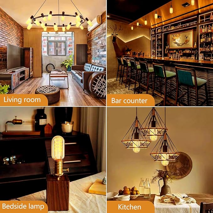 E26 LED Bulbs， 4W Equivalent 40 watt,Vintage Edison Bulbs, Warm White 2700K Amber E26 Edison Bulbs dimmable, Tubular T45 LED Light Bulb, AC120V, 400lm, CR90+,Gold Glass, Pack of 4