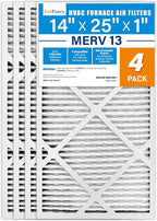 LotFancy 14x25x1 Air Filter MERV 13 Pet Smoke Smog Allergens Defense (4-Pack) Pleated HVAC Furnace Air Filters, Replacement for Home AC & Heating Systems, Actual Size: 13.75" x 24.75" x 0.75"