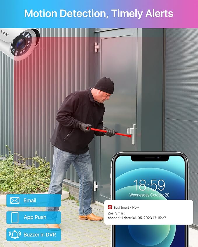 ZOSI H.265+ Full 1080p Home Security Camera System Outdoor Indoor, 5MP-Lite CCTV DVR 8 Channel and 4 x 1080p (2MP) Day Night Vision Weatherproof Surveillance Bullet Camera, Motion Alerts (No HDD)