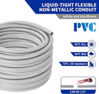 (1/2" Dia * 100 Feet) Yariwiz Flexible Electrical Conduit Liquid Tight PVC Conduit Kit with 5 PCS Coupling, 3 PCS Elbow and 10 PCS Strap, Sealtight Seal Flex Liquidtight Wire Outdoor Non Metallic Grey