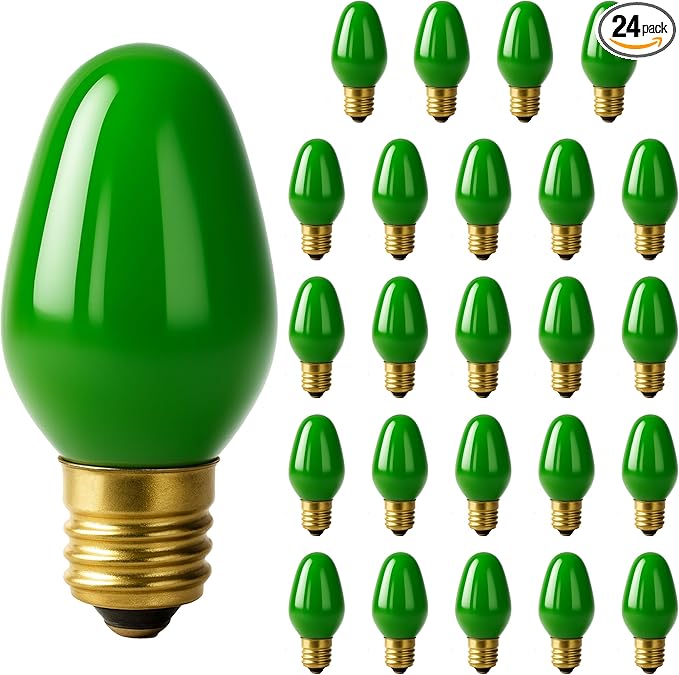 OHLECTRIC Night Light Bulbs (24-Pack – Green), 7 Watt Mini Bulbs – E12 Candelabra Base, Non-Dimmable, 120 Volts – C7 Night Light Lamp Replacement Bulb for Salt Lamps, Window Candles, Holiday Decor